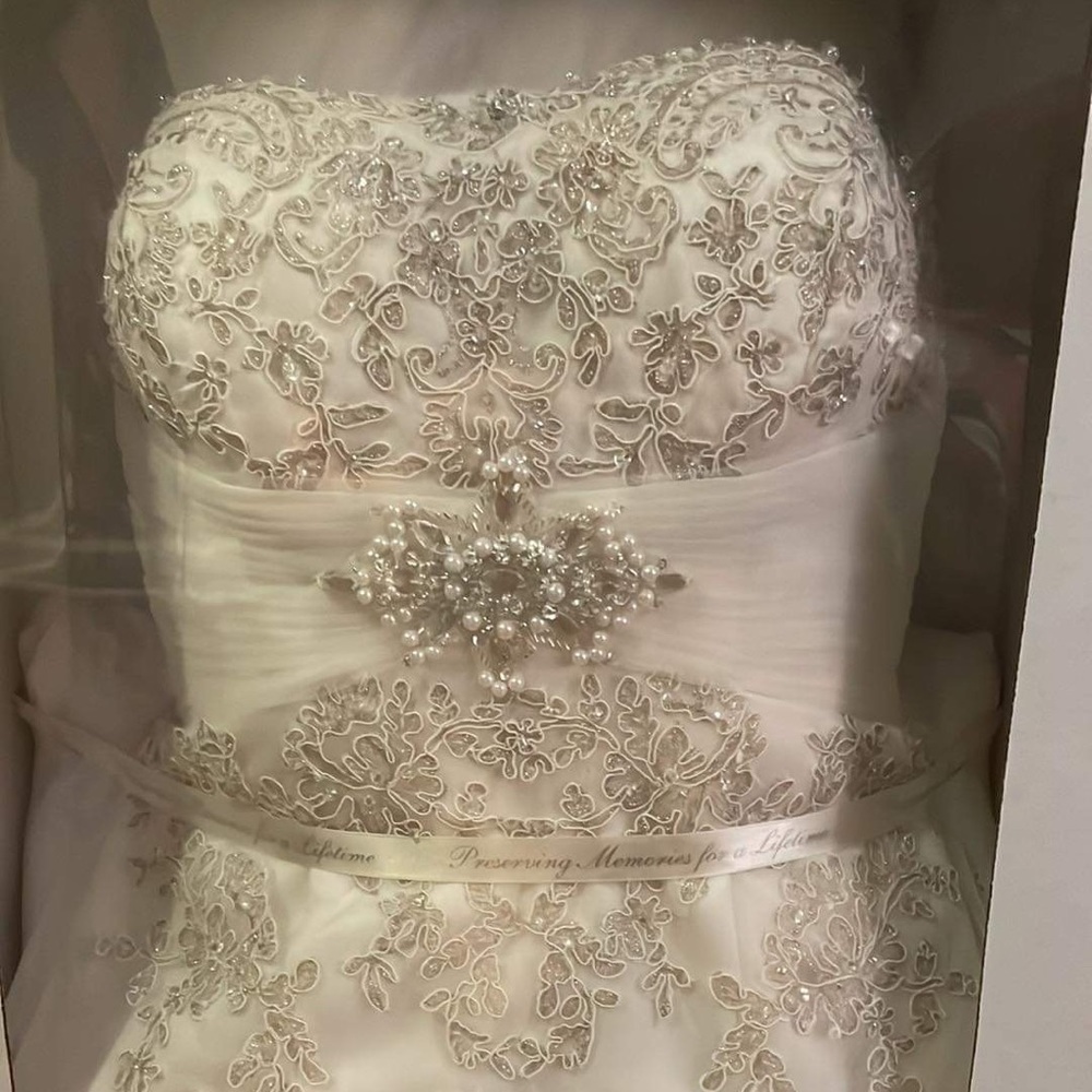 PRESERVED Strapless Ivory Cream Wedding Dress - Lace, beading, pearls, train